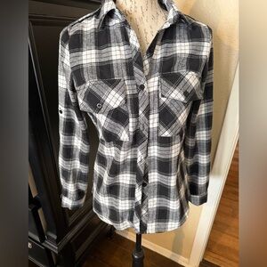 Allegra K Monochrome Plaid Shirt
